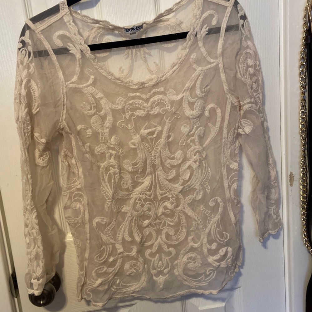 Off White Mesh Embroidered Shirt